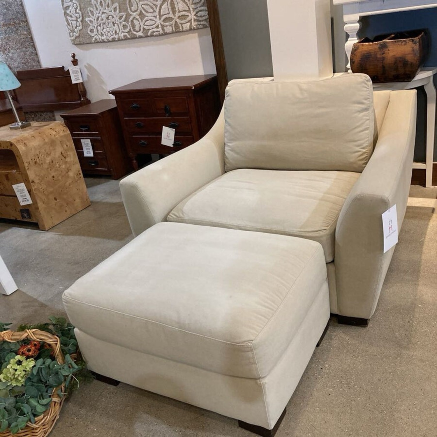 Upholstered Fabric Sofa Chair W Ottoman - image-3