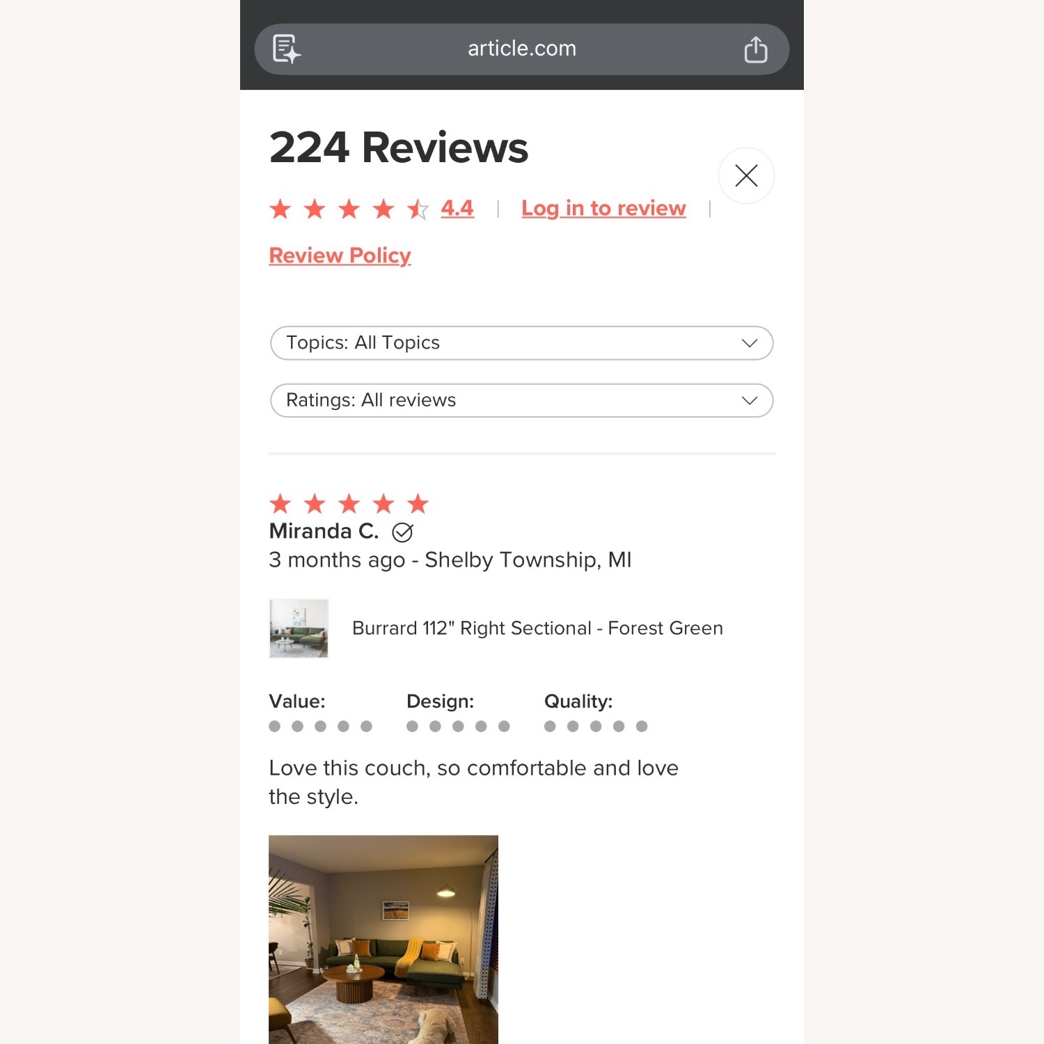 Article Light Gray Burrard 112" Right Sectional - image-15