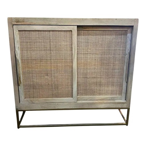 Used Natural Wood & Rattan Sliding Door Cabinet  for sale on AptDeco