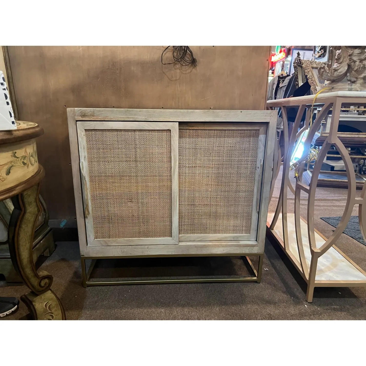 Natural Wood & Rattan Sliding Door Cabinet  - image-2