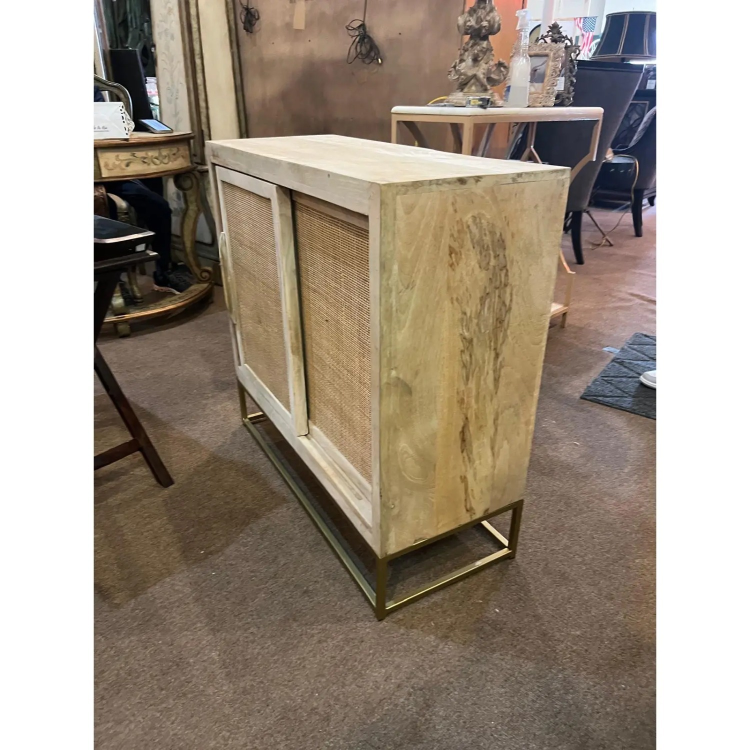 Natural Wood & Rattan Sliding Door Cabinet  - image-4