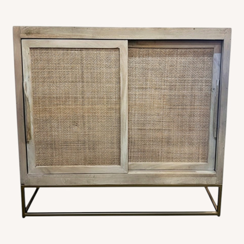 Used Natural Wood & Rattan Sliding Door Cabinet  for sale on AptDeco
