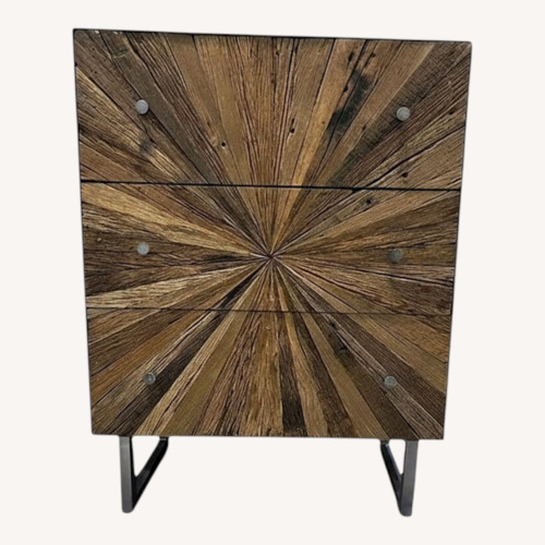 Used Rough-Hewn Wood Sunburst Cabinet with Metal Base for sale on AptDeco