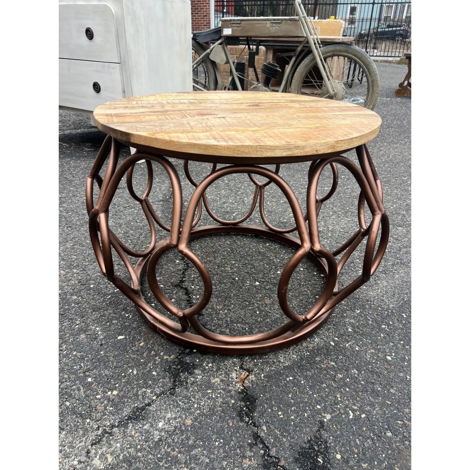 Round Wood & Metal Coffee Table - image-6