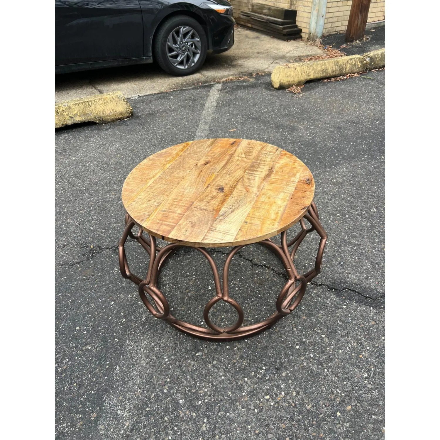 Round Wood & Metal Coffee Table - image-3