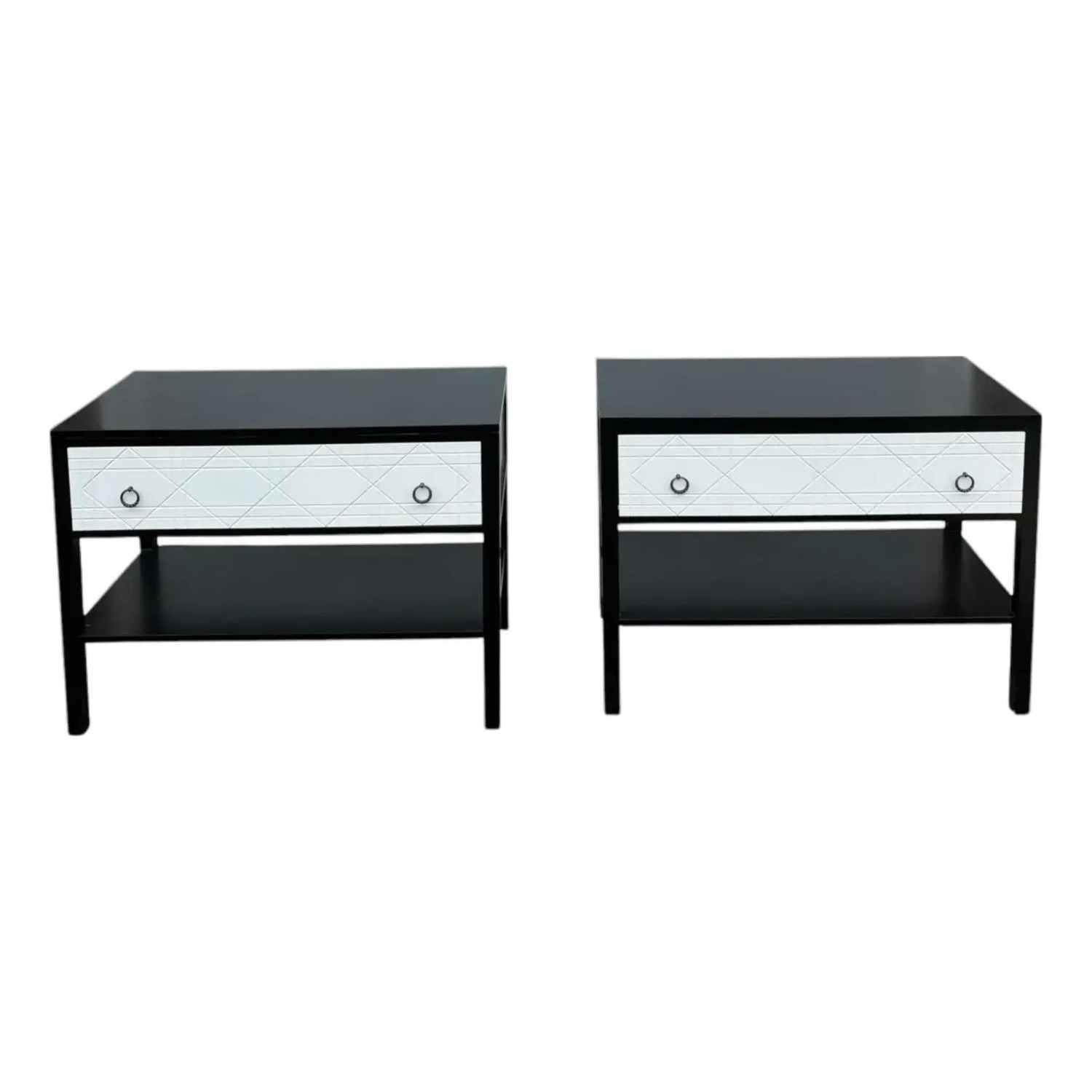 Pair of Modern Black and White Nightstands - image-1