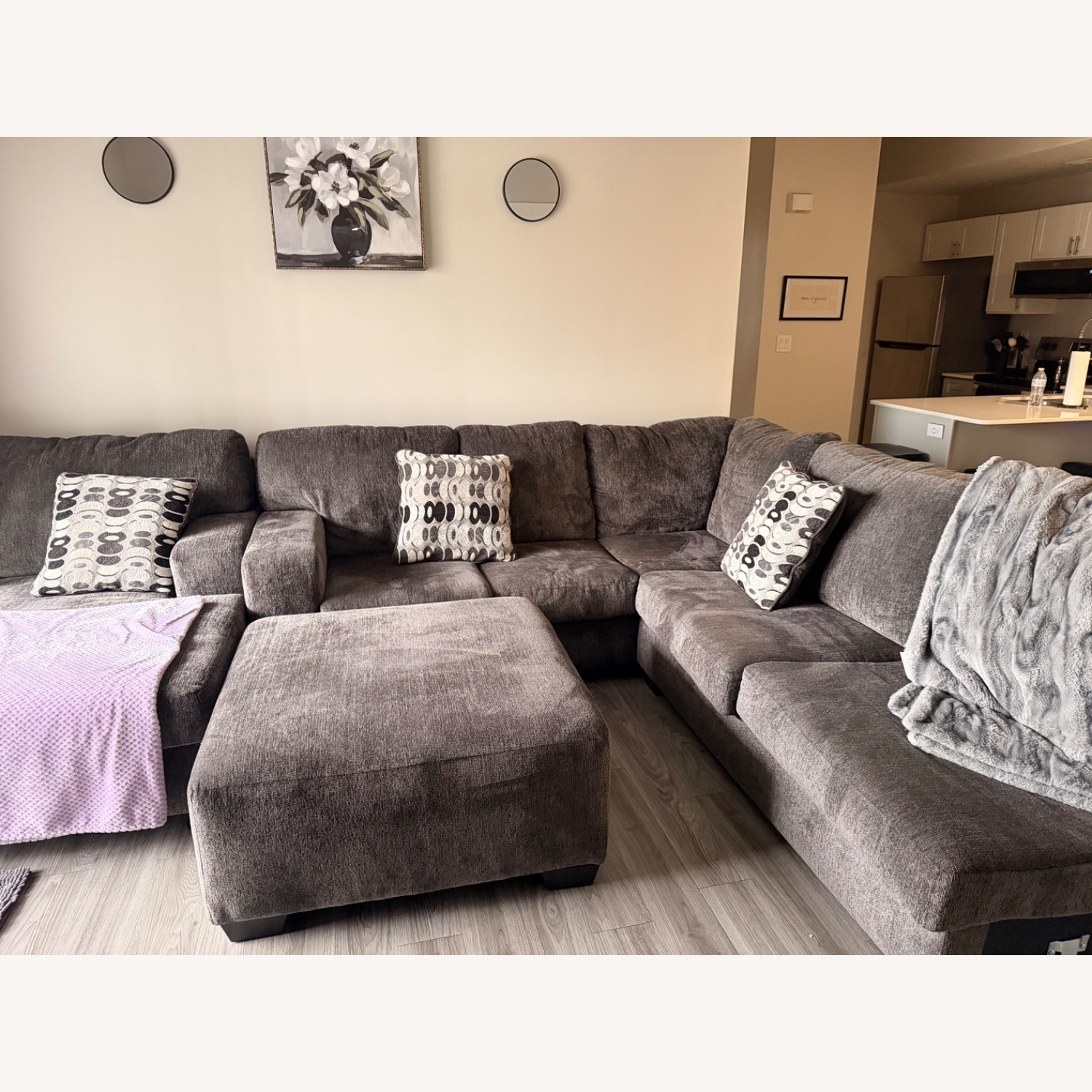 Dark Gray Fabric 3+ Piece Sectional - image-3