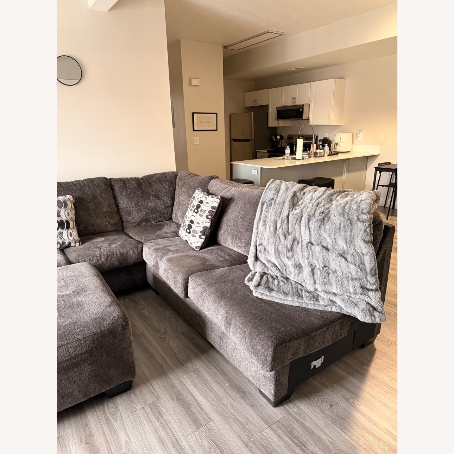 Dark Gray Fabric 3+ Piece Sectional - image-2