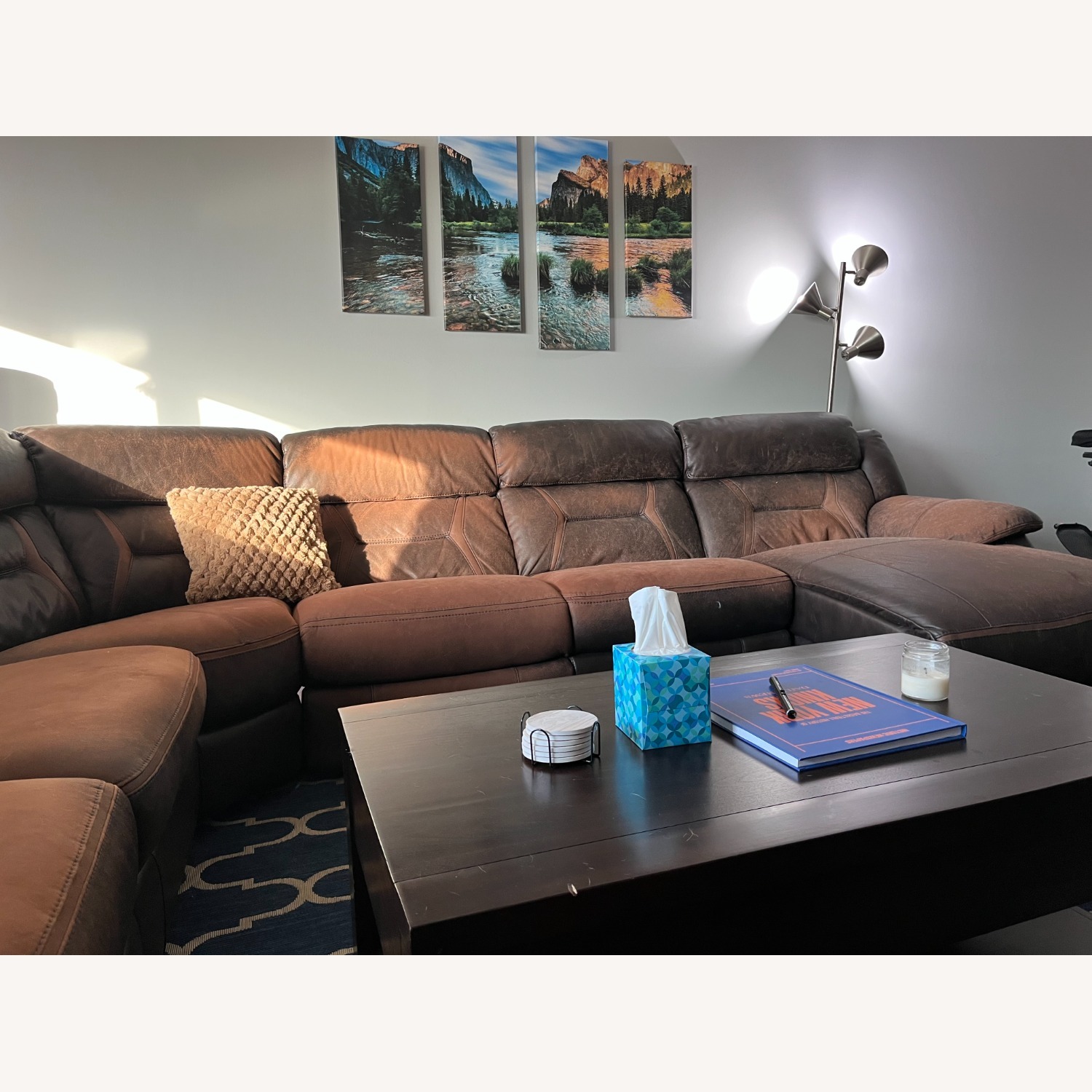 Dark Brown Leather 3+ Piece Sectional - image-3