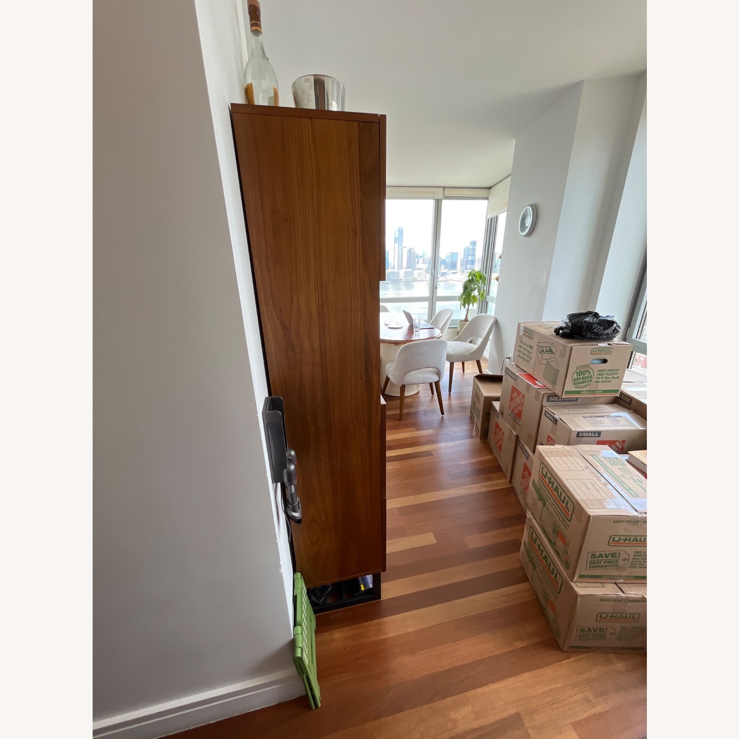 CB2 Suspend White Marble And Wood Bar Cabinet - image-3