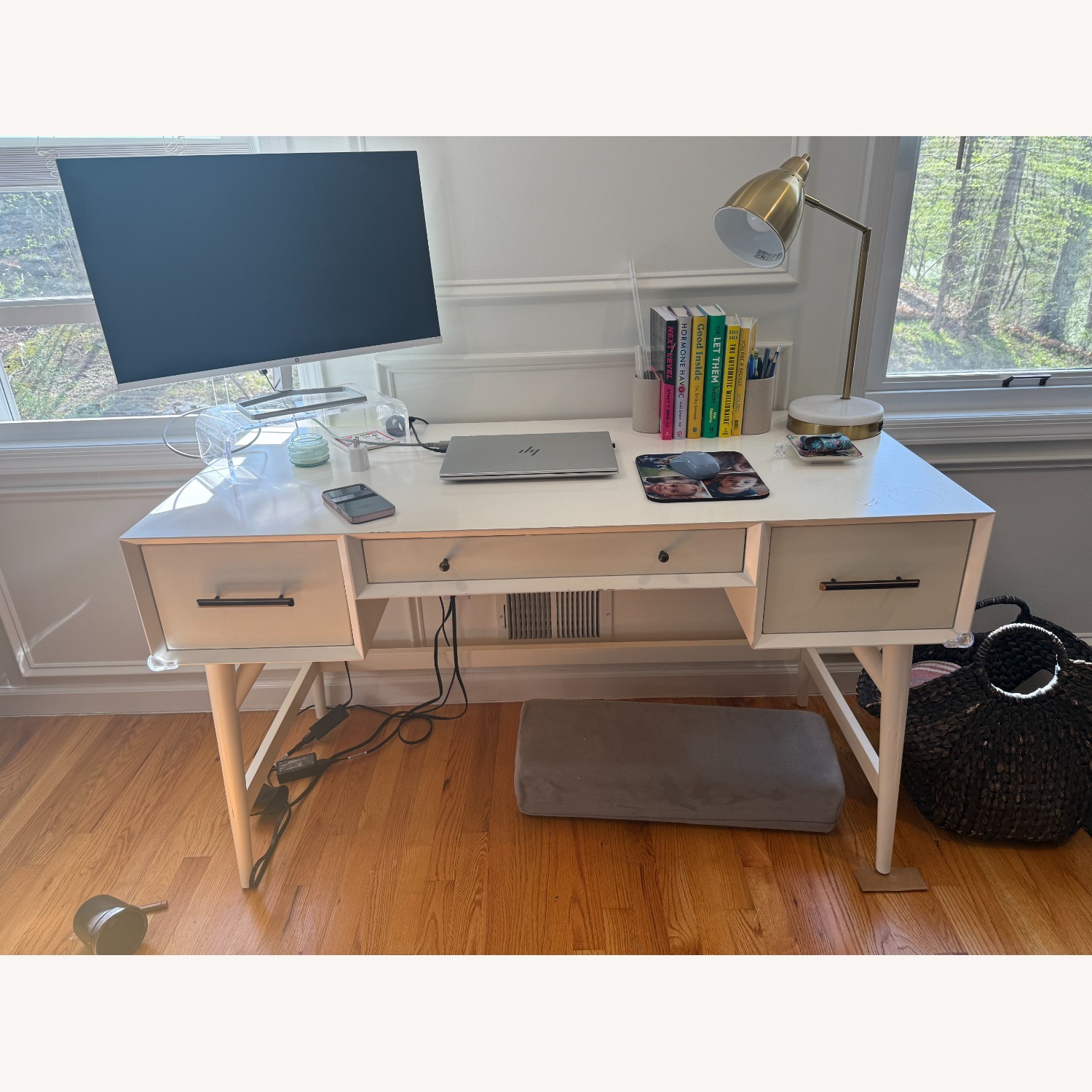 West Elm Mid Century Desk White Lacquer Desk - image-8