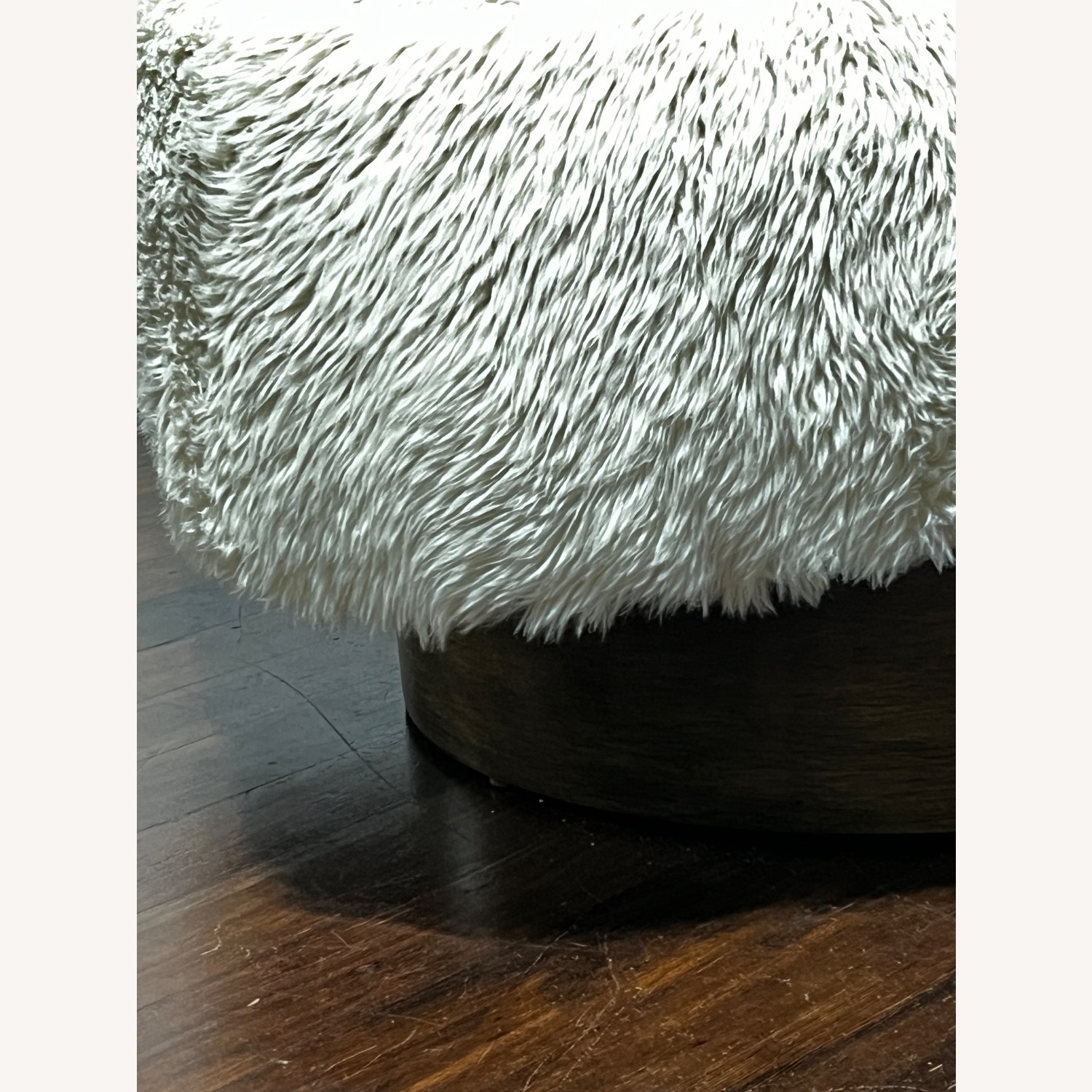 Fur Fabric Swivel Accent Chair with Wood Base - image-4
