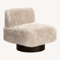 Fur Fabric Swivel Accent Chair with Wood Base