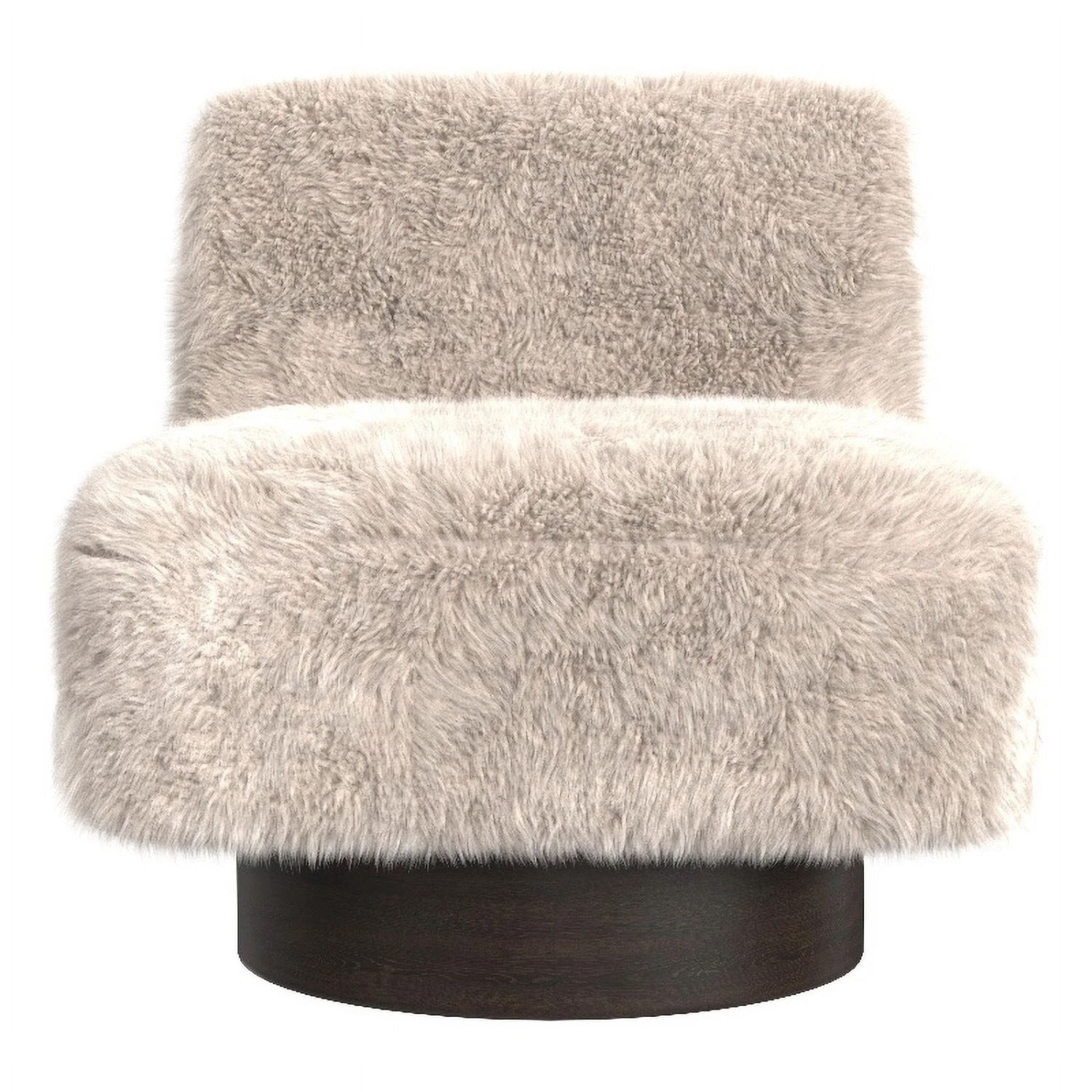 Fur Fabric Swivel Accent Chair with Wood Base - image-5