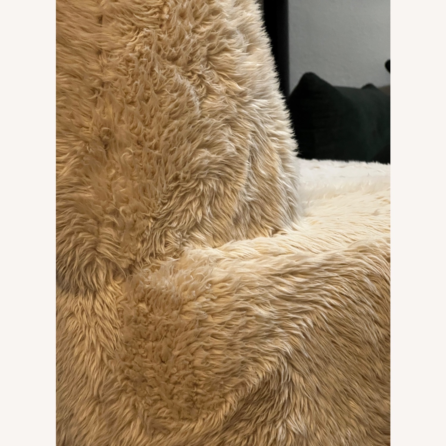 Fur Fabric Swivel Accent Chair with Wood Base - image-3