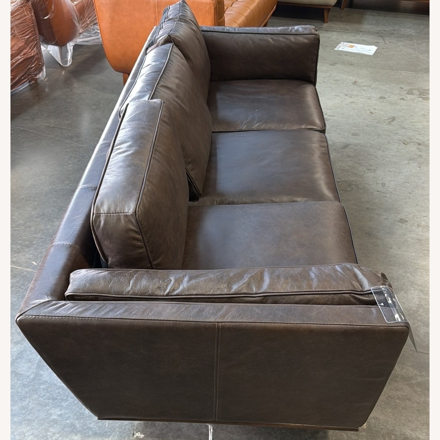 Dark Brown Genuine Leather Sofa - image-2