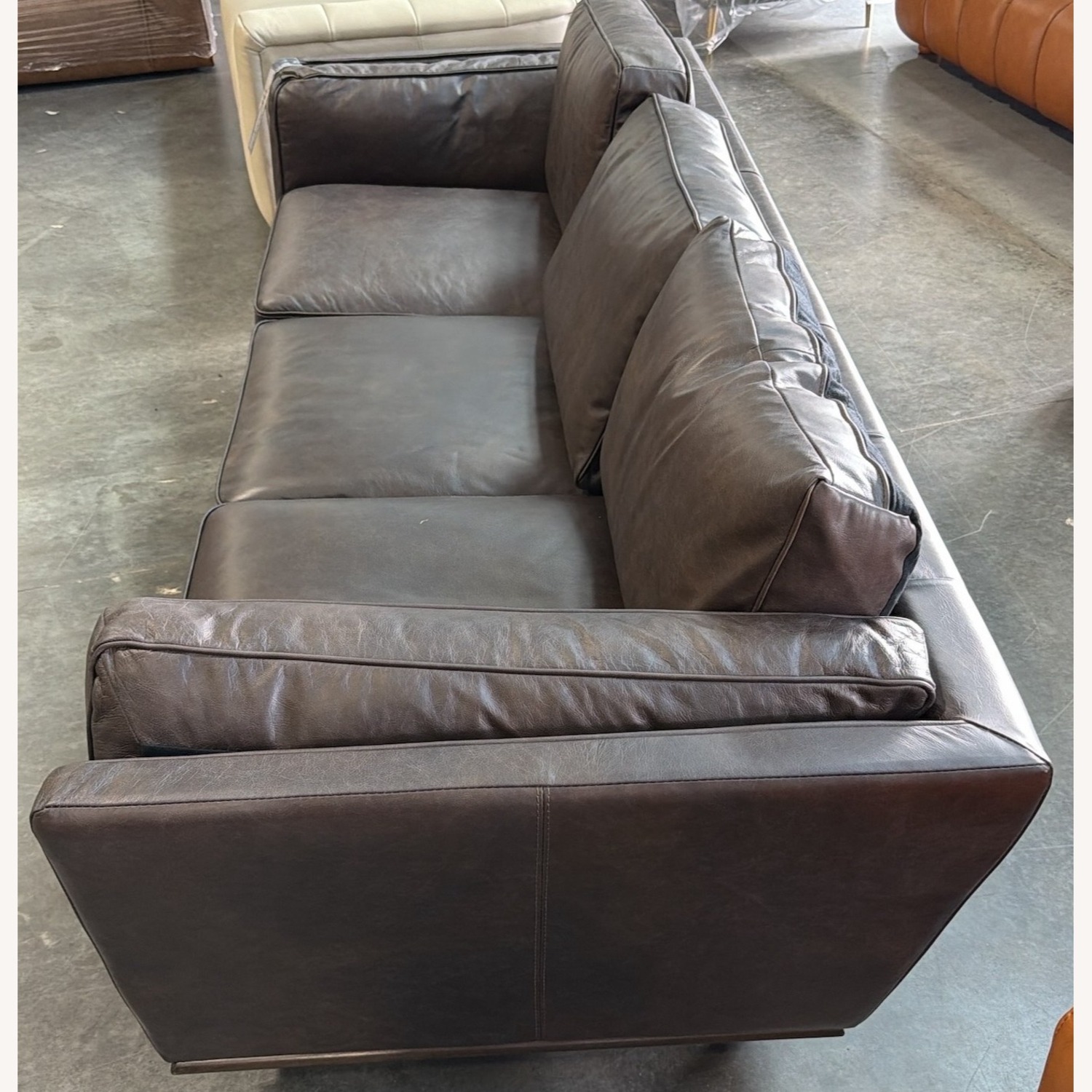Dark Brown Genuine Leather Sofa - image-3