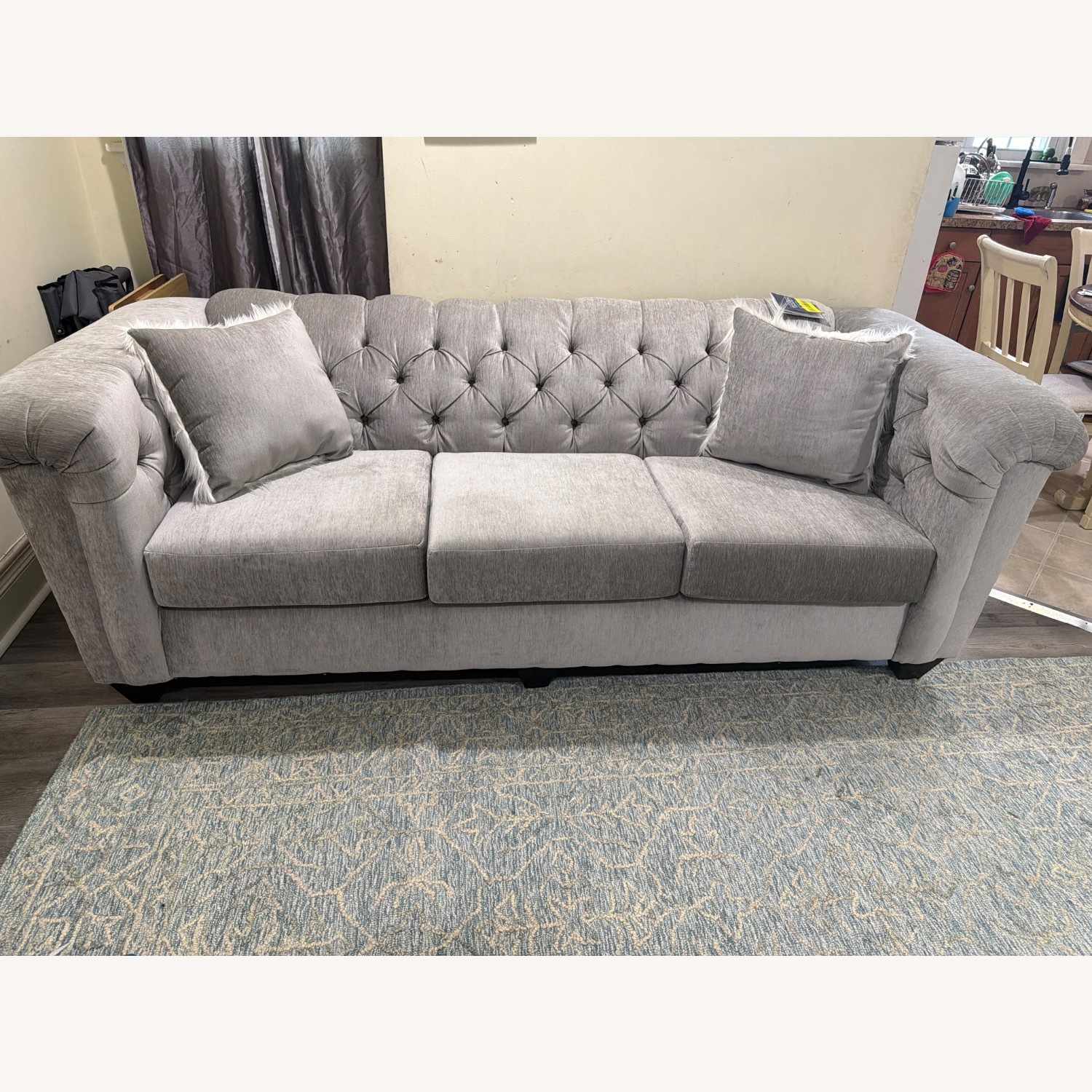 Lush Light Gray Velvet 3+ Seater Sofa - image-1