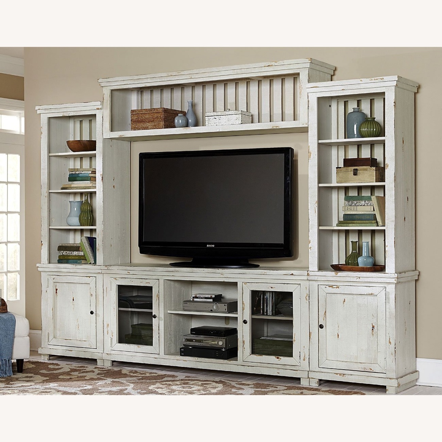 Living Spaces Willow White Wood Wall Unit - image-6