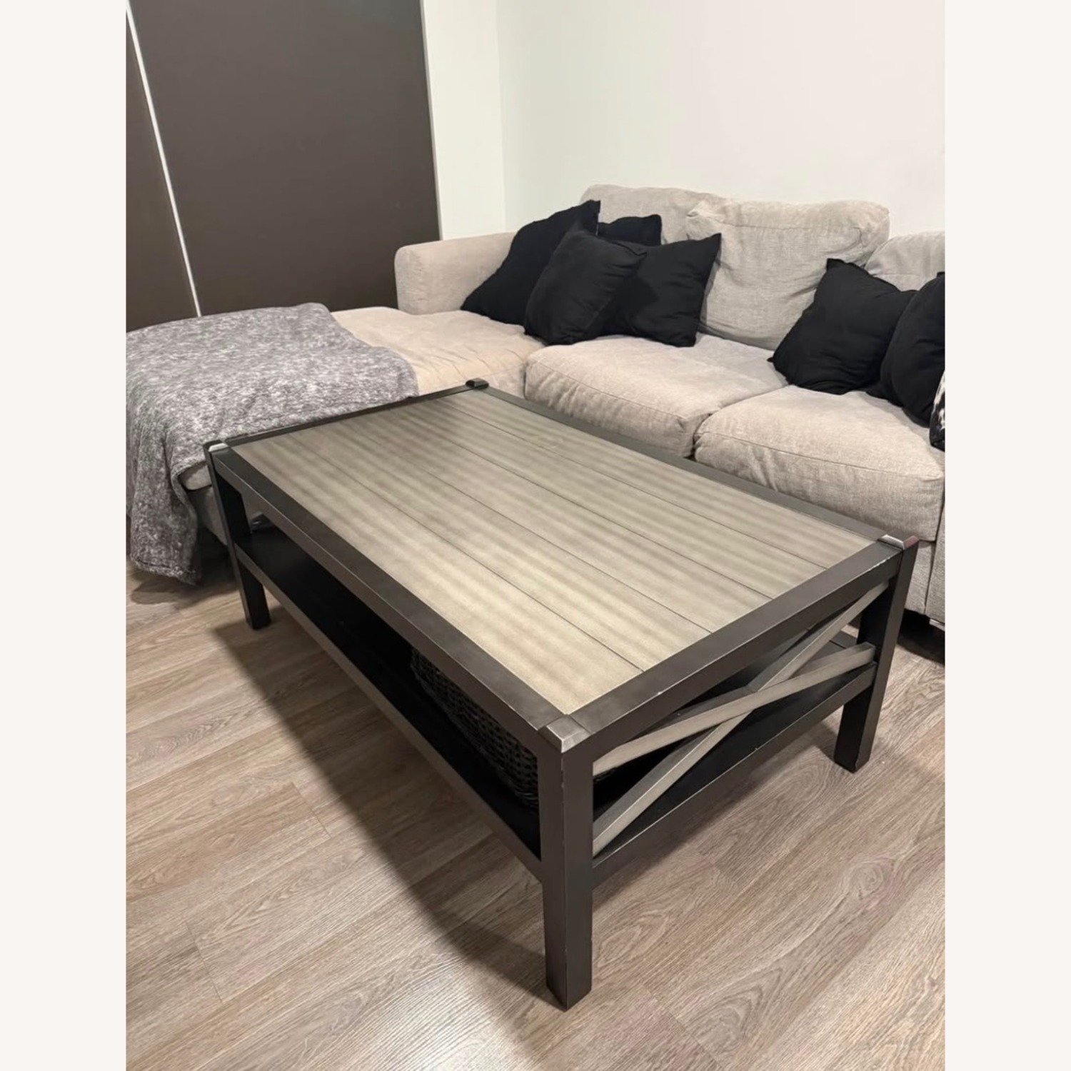 Gray Wash Industrial X-Frame Coffee Table - image-1
