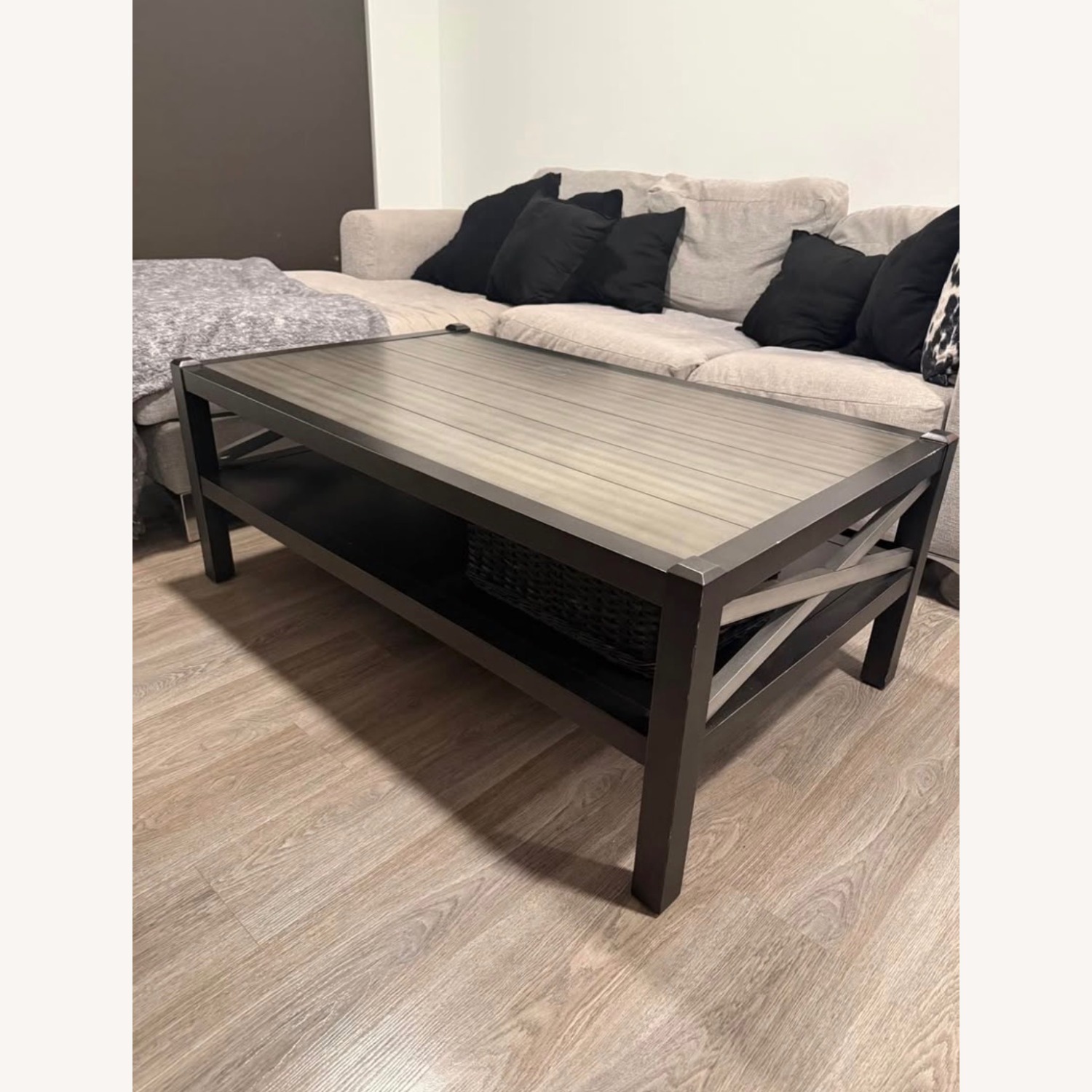 Gray Wash Industrial X-Frame Coffee Table - image-3