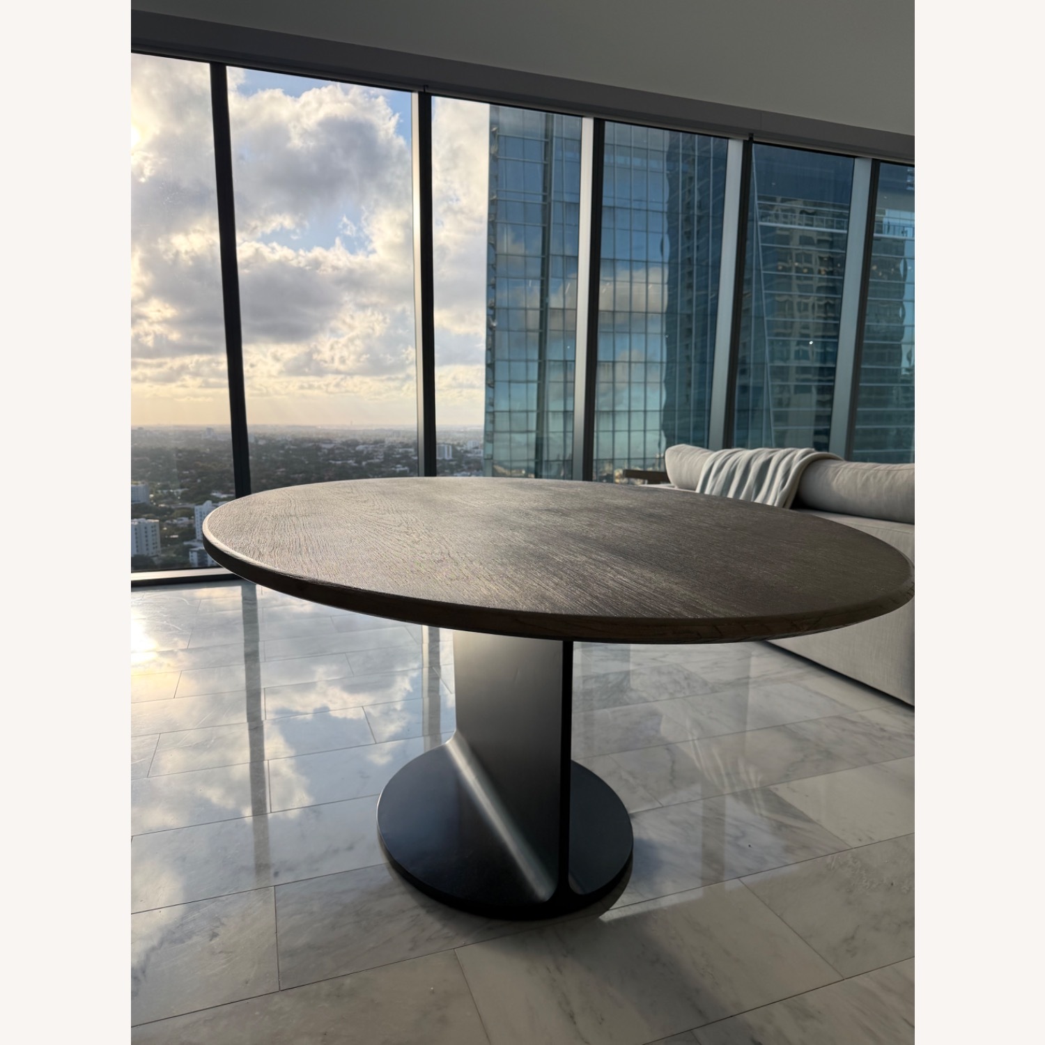 Restoration Hardware Light Gray I Beam Oval Dining Table - image-2