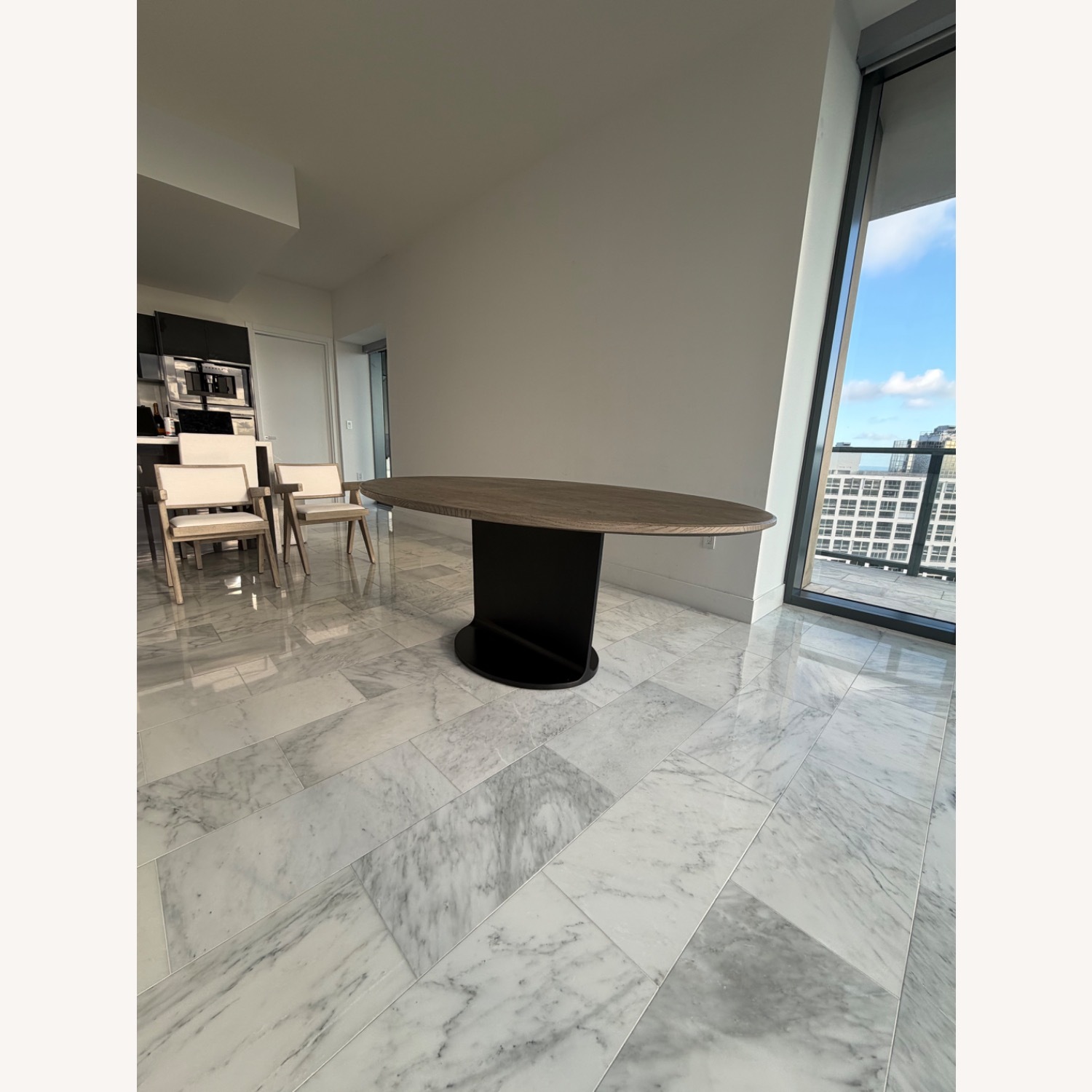 Restoration Hardware Light Gray I Beam Oval Dining Table - image-3