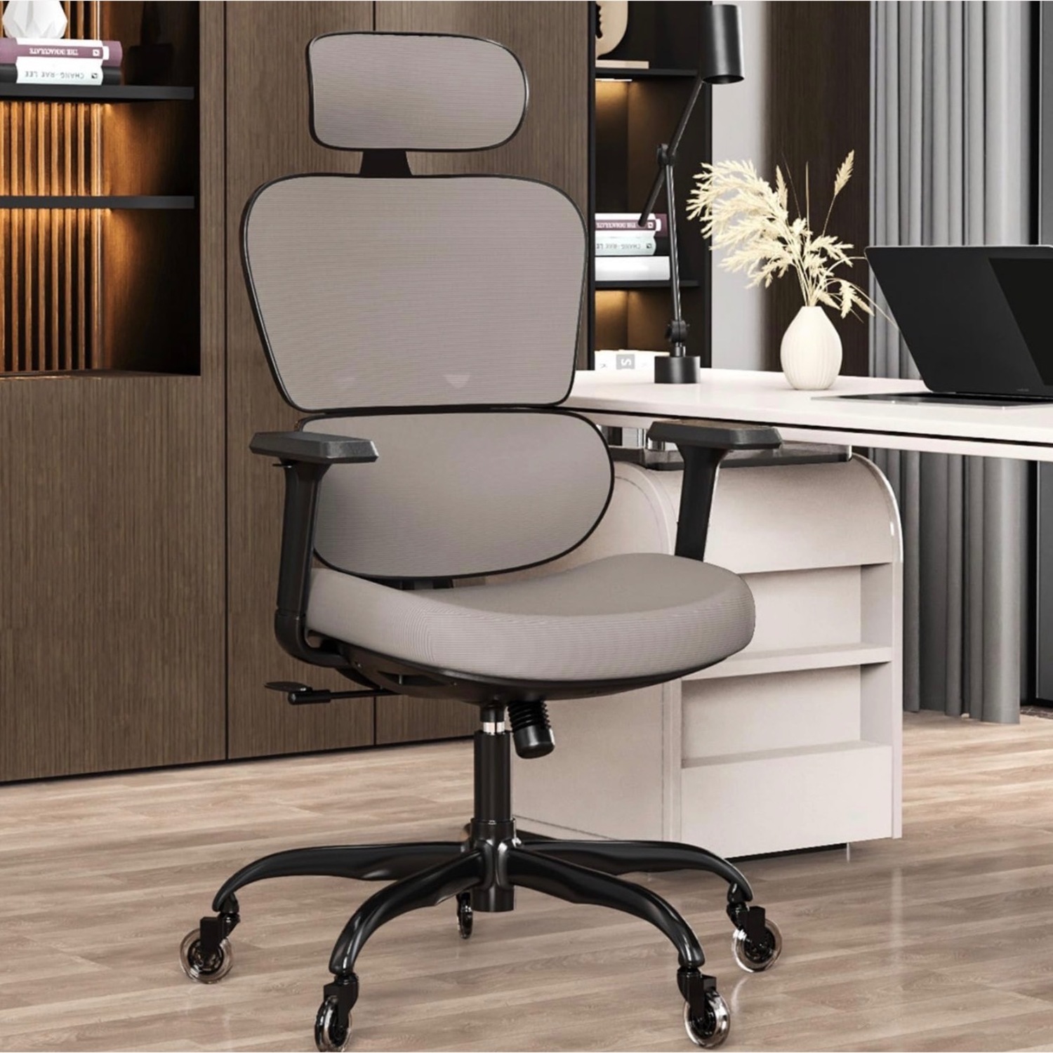 Two Light Gray Ergonomic High Back Executive Chair - image-3