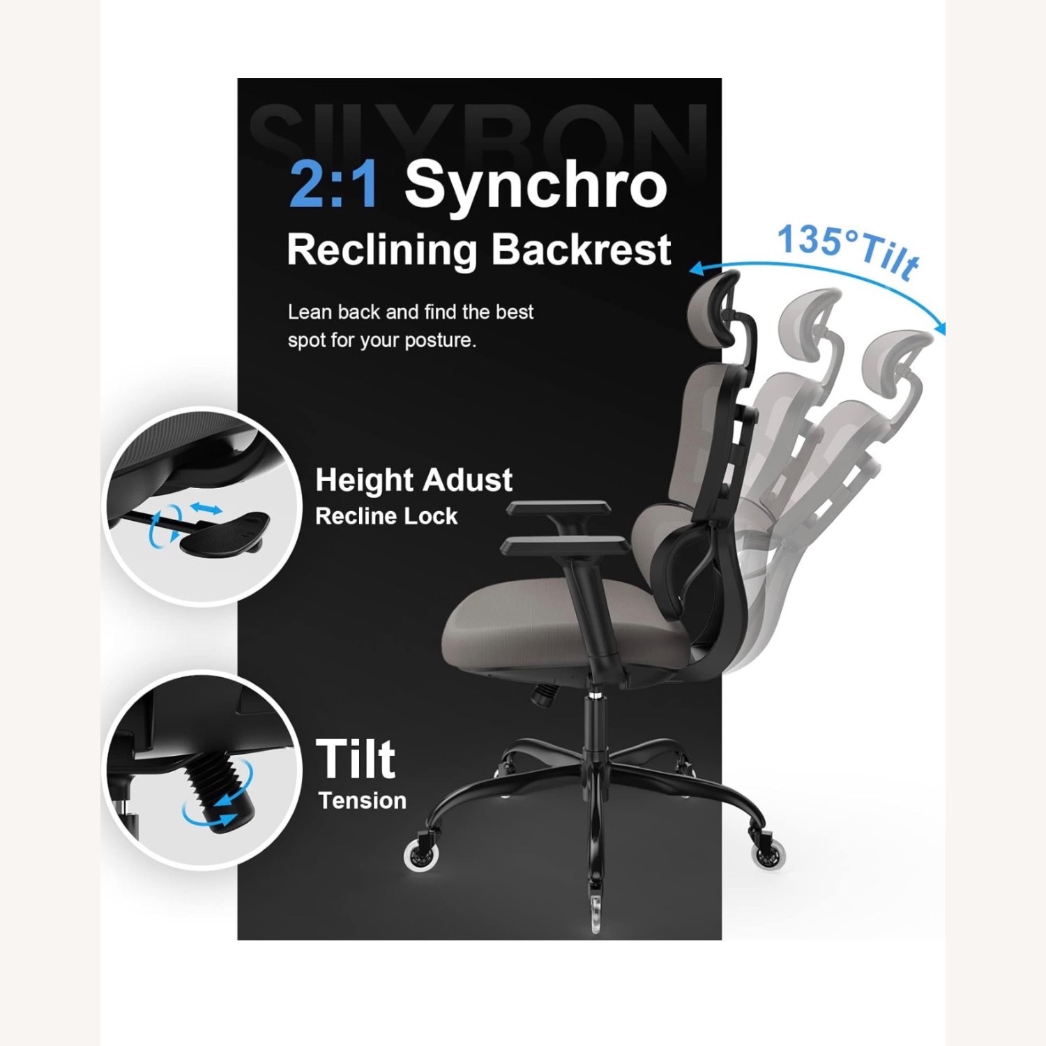 Two Light Gray Ergonomic High Back Executive Chair - image-4