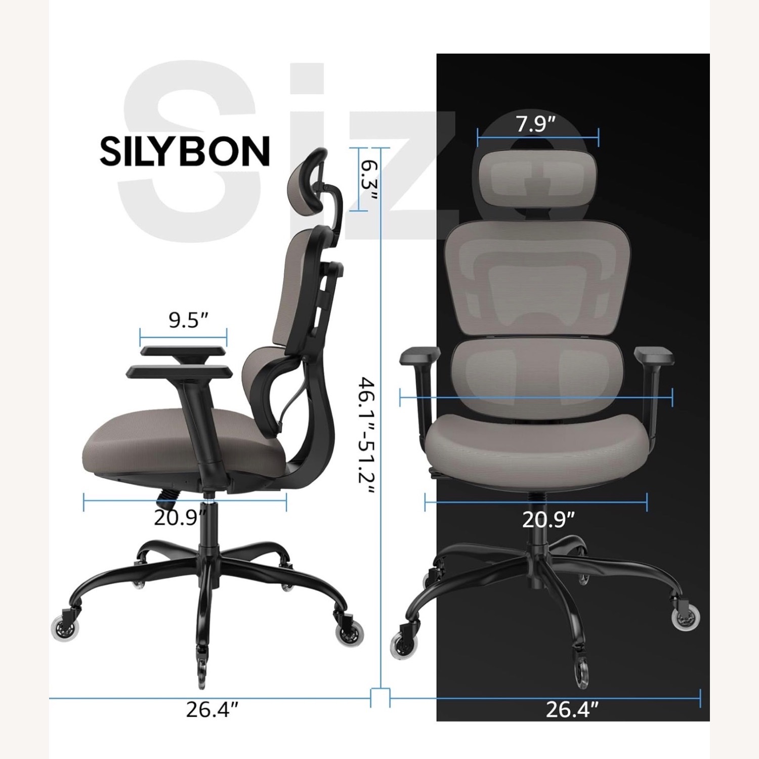 Two Light Gray Ergonomic High Back Executive Chair - image-7