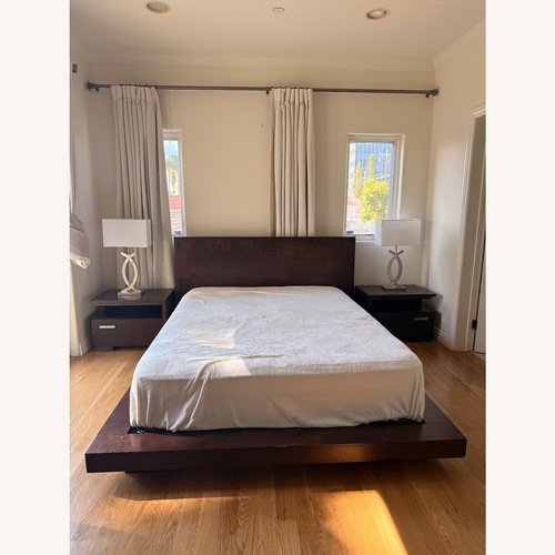 Used Modern Dark Wood Platform Bed – Minimalist Design for sale on AptDeco