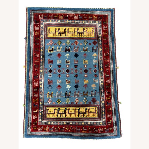 Used Small Persian Gabbeh Rug, Animal Motifs, 2.9х3.10 for sale on AptDeco