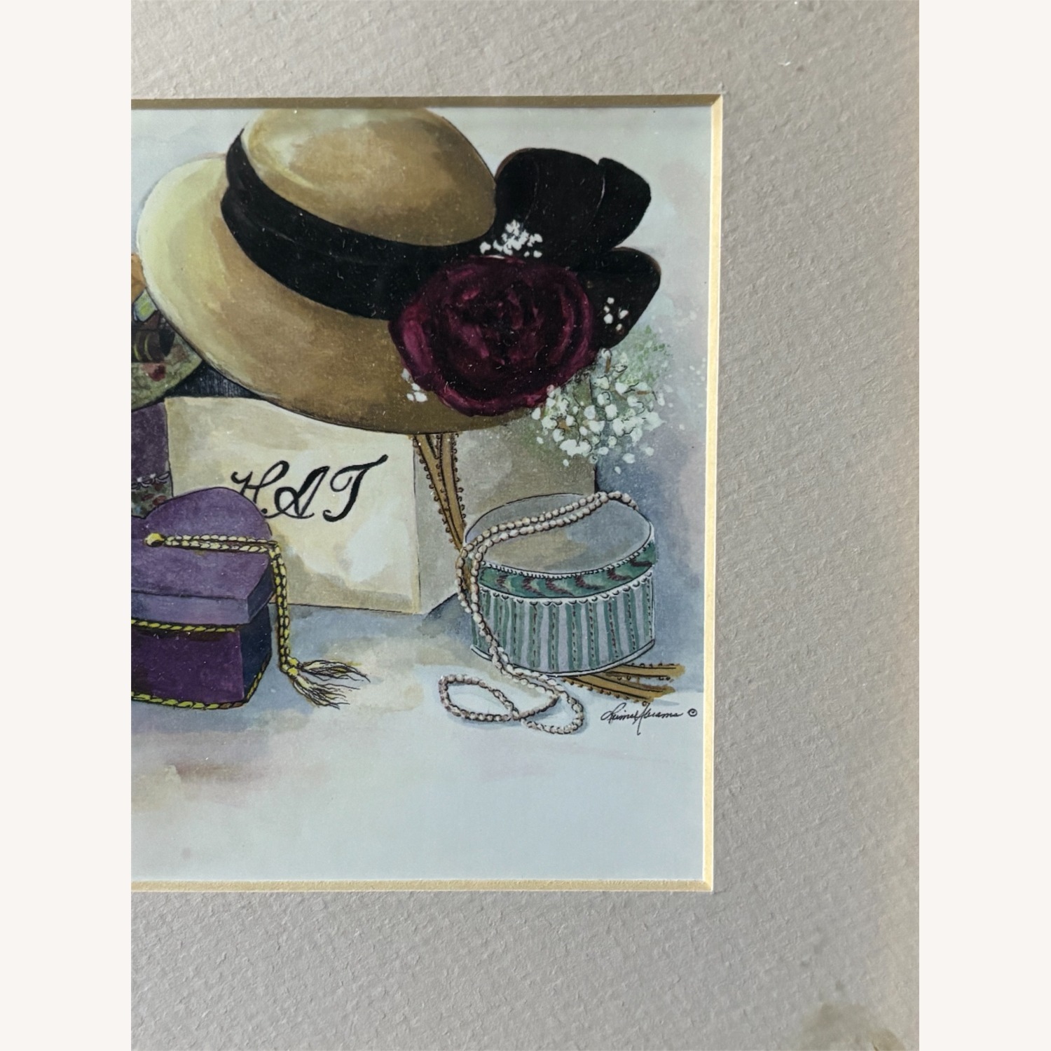 Framed Vintage Peggy Reimel Abrams "Hat Box" Print - image-2