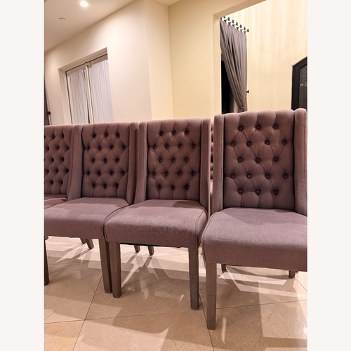 Used 8 Tufted Wingback Dining Chairs | Gray/Mauve for sale on AptDeco
