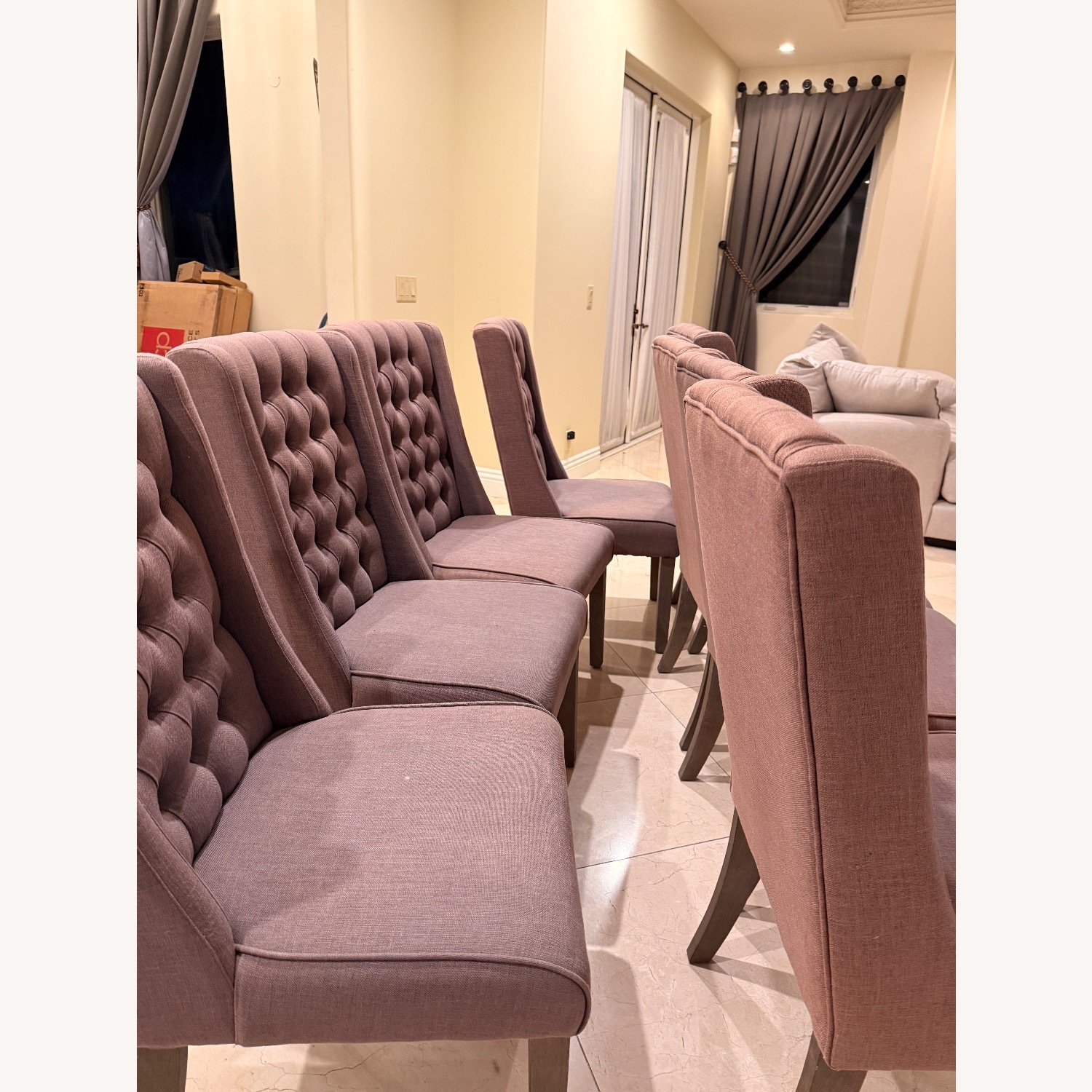 8 Tufted Wingback Dining Chairs | Gray/Mauve - image-2