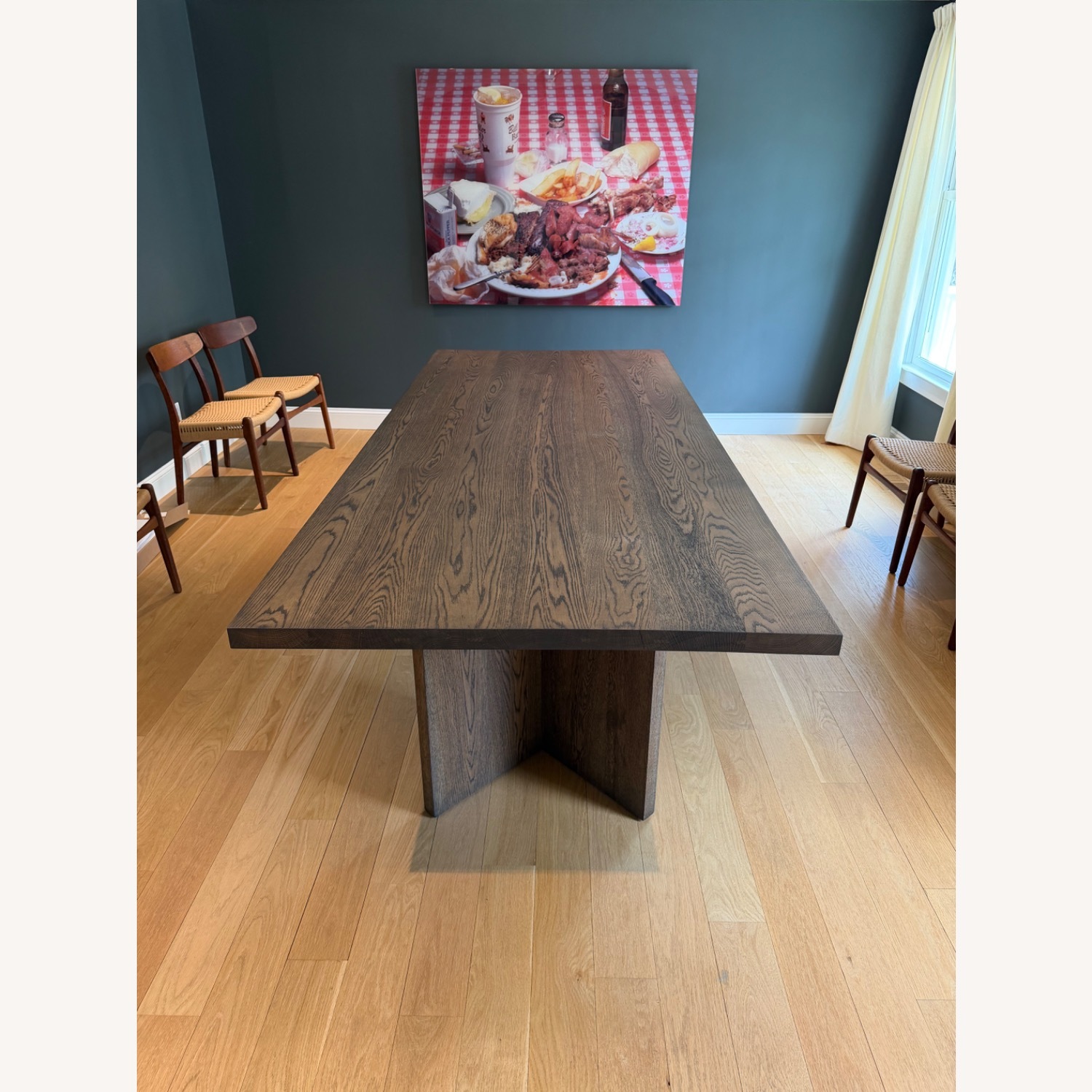 Dark Brown Oak Wood Dining Table - image-3