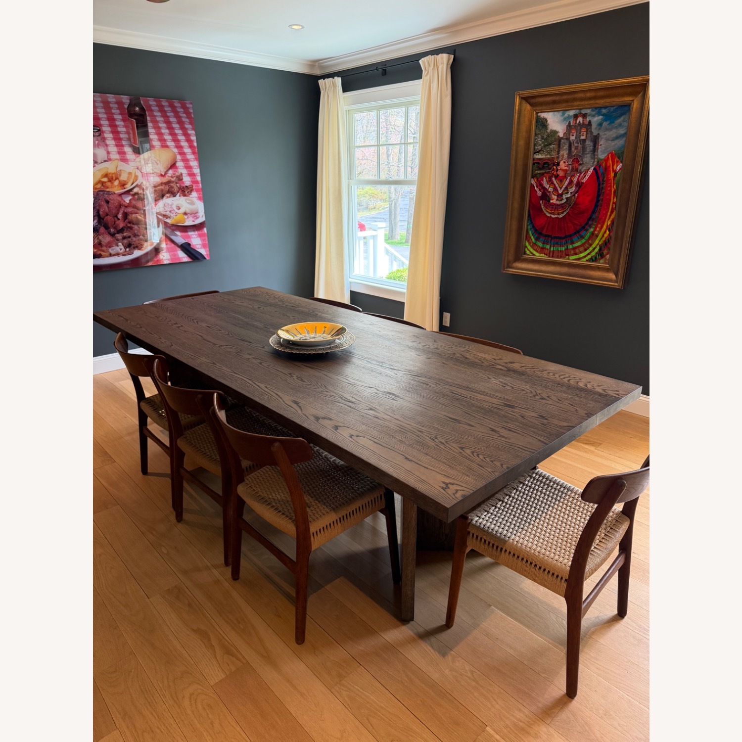 Dark Brown Oak Wood Dining Table - image-5
