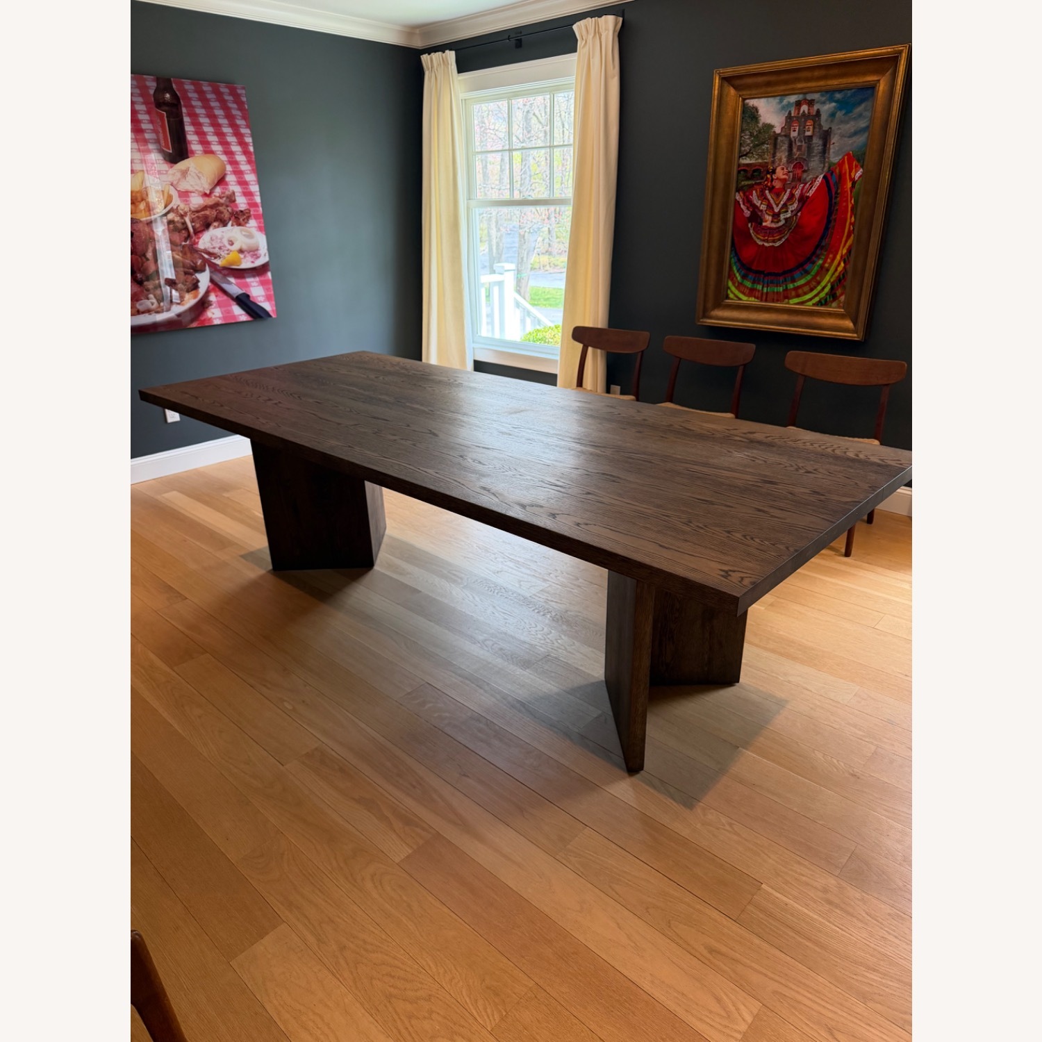 Dark Brown Oak Wood Dining Table - image-4