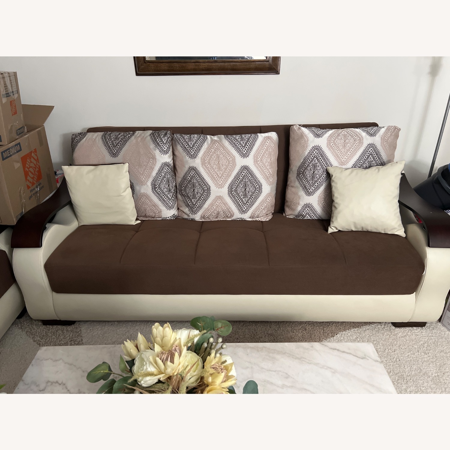 Dark Brown Fabric 3+ Piece Sectional - image-1
