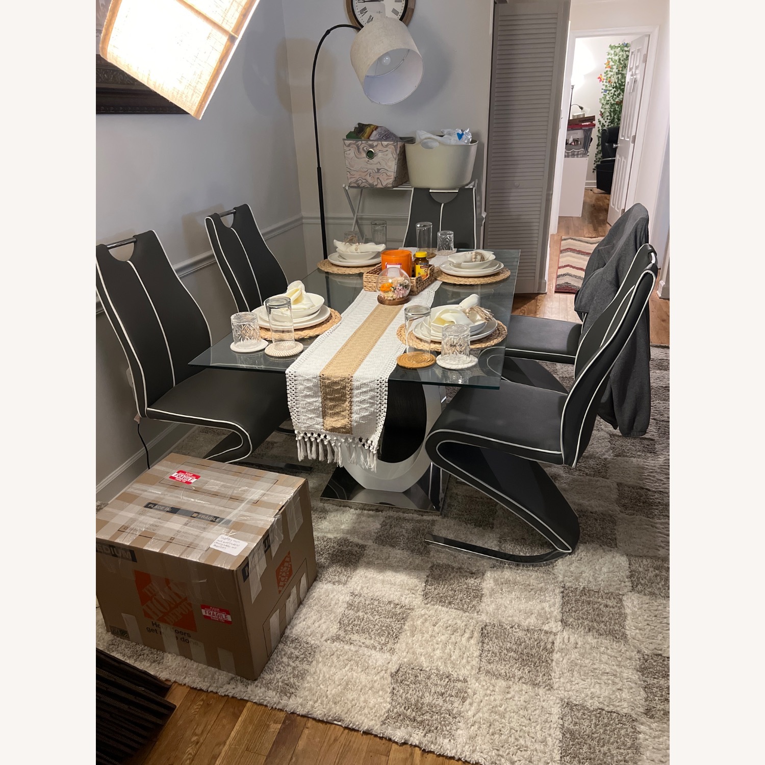 Dark Gray Leather Dining Sets - image-1