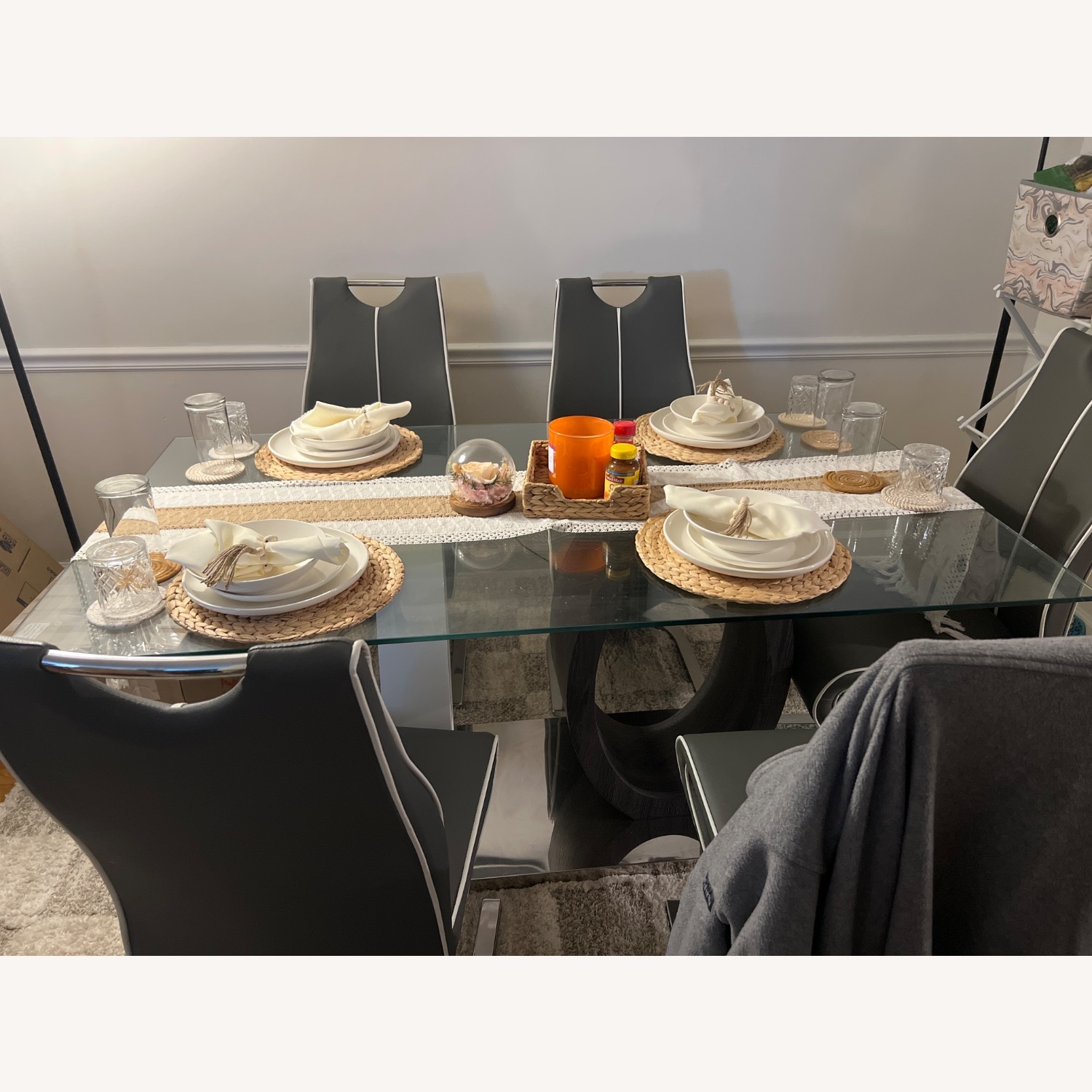 Dark Gray Leather Dining Sets - image-2