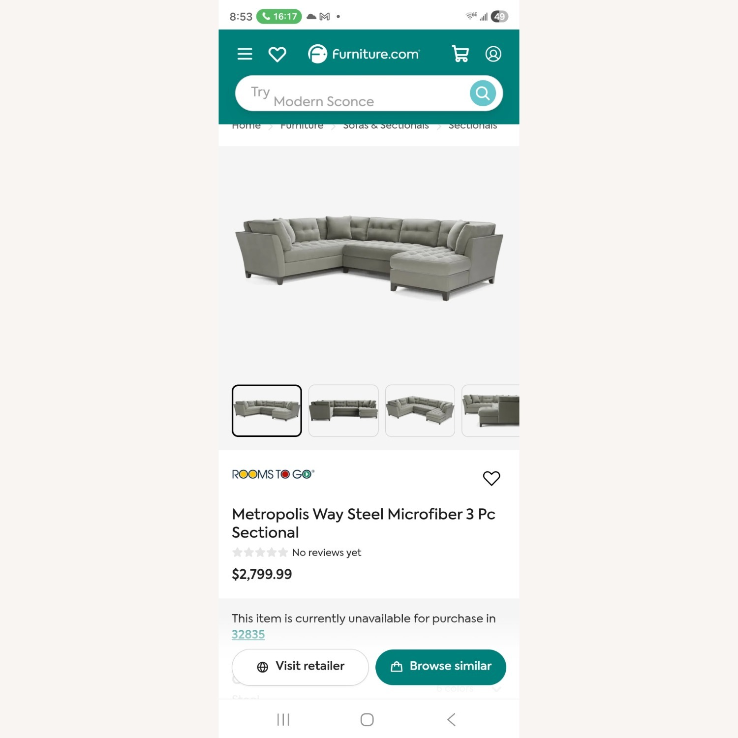 Dark Gray Fabric 3+ Piece Sectional - image-6