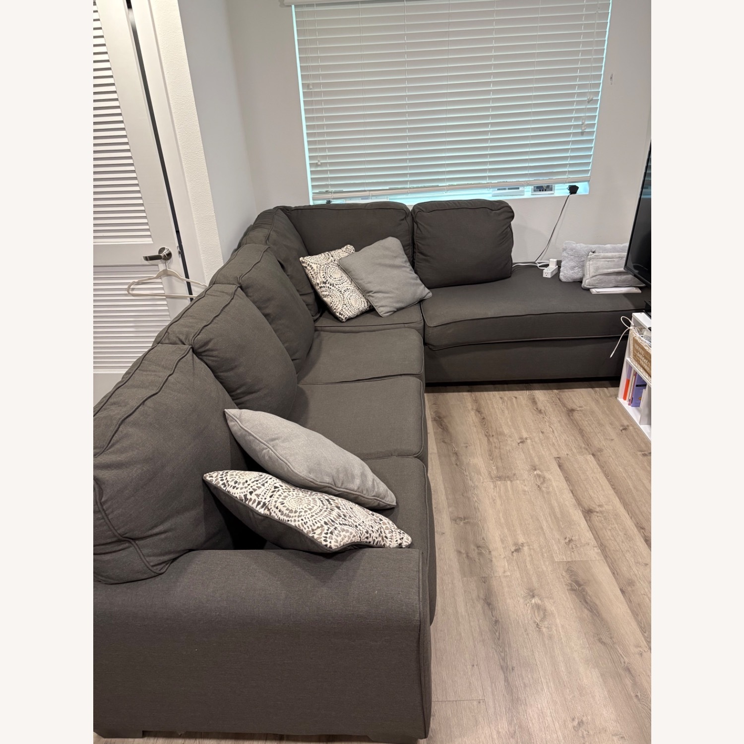 Living Spaces Dark Gray Fabric 2 Piece Sectional - image-3