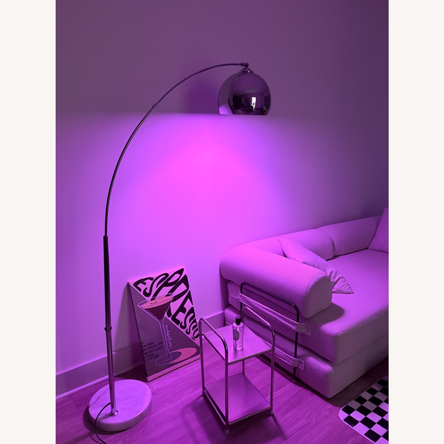 Arc Chrome Floor Lamp with Marble Base - image-2