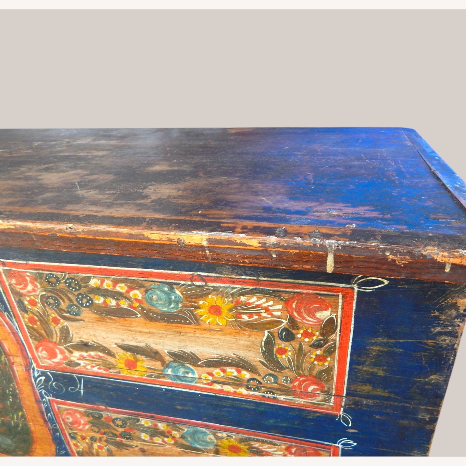 Vintage/Antique Blue Wood Chest - image-4