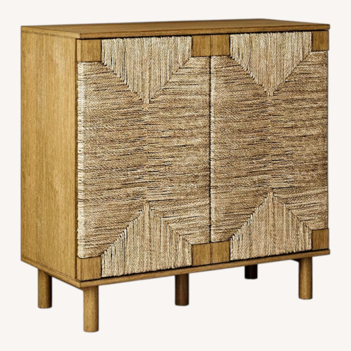 Used Wood & Seagrass Storage Cabinet Brown for sale on AptDeco