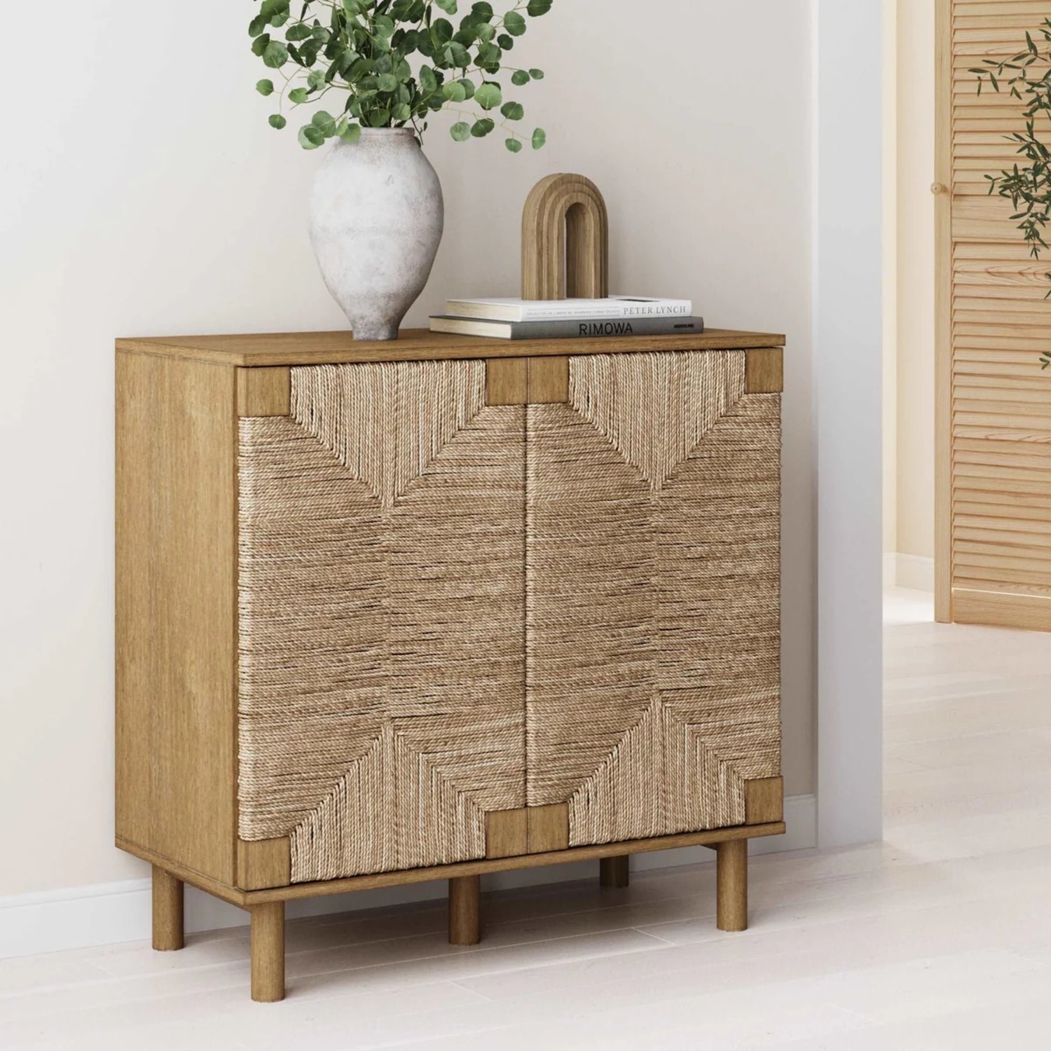 Wood & Seagrass Storage Cabinet Brown - image-1