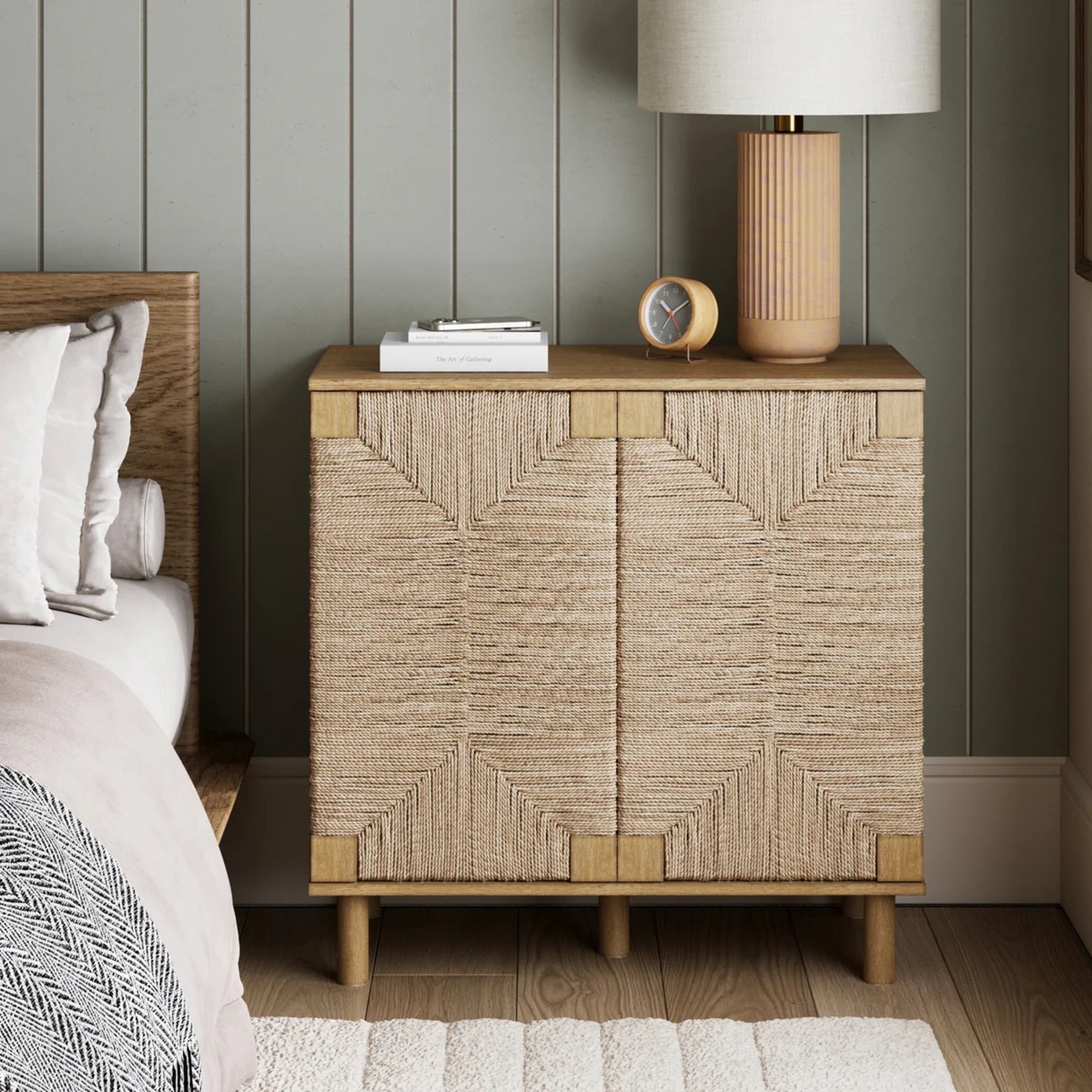 Wood & Seagrass Storage Cabinet Brown - image-2