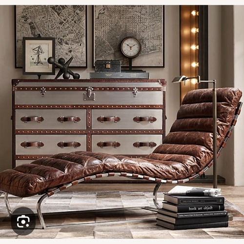 Used Restoration Hardware Oviedo Brown Leather Chaise Lounge for sale on AptDeco