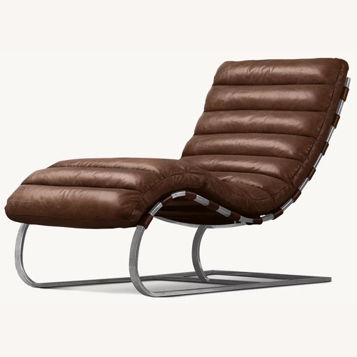 Used Restoration Hardware Oviedo Brown Leather Chaise Lounge for sale on AptDeco